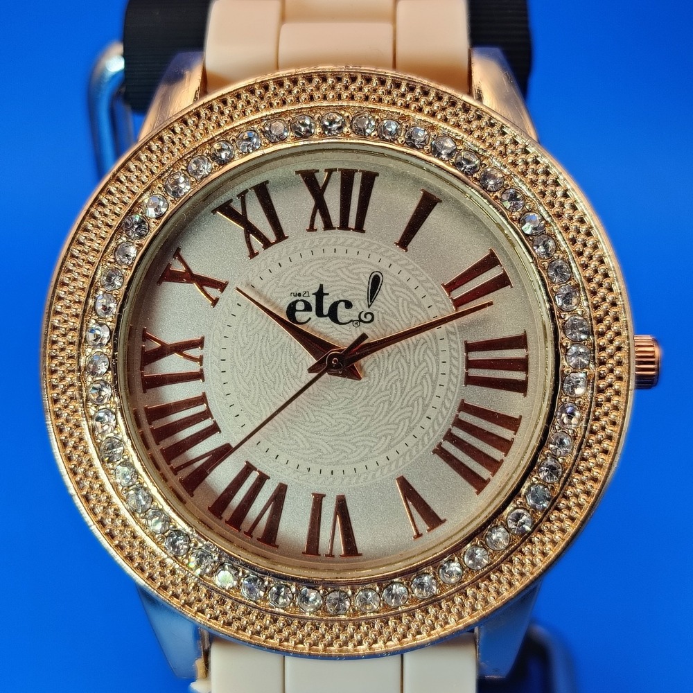 Vintage 2011 Rue21 ETC! Crystal Roman Numeral 40mm Women's Quartz Watch Restored